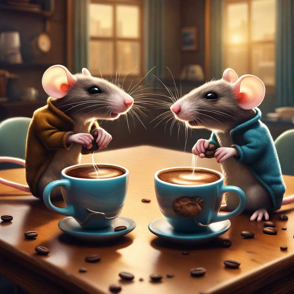 Hyperrealistic Coffee Cups Attract Chibi Mice