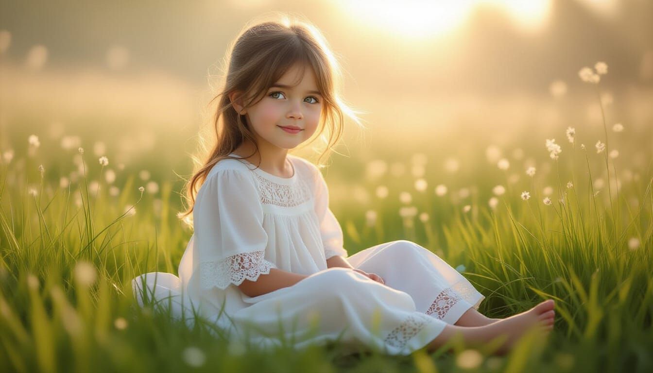 Ethereal Child in Magical Meadow: Fantasy Portrait