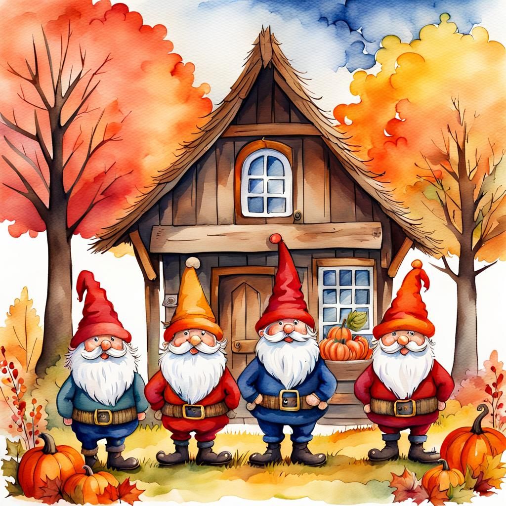 Thanksgiving Gnomes with Turkey in Watercolor Style