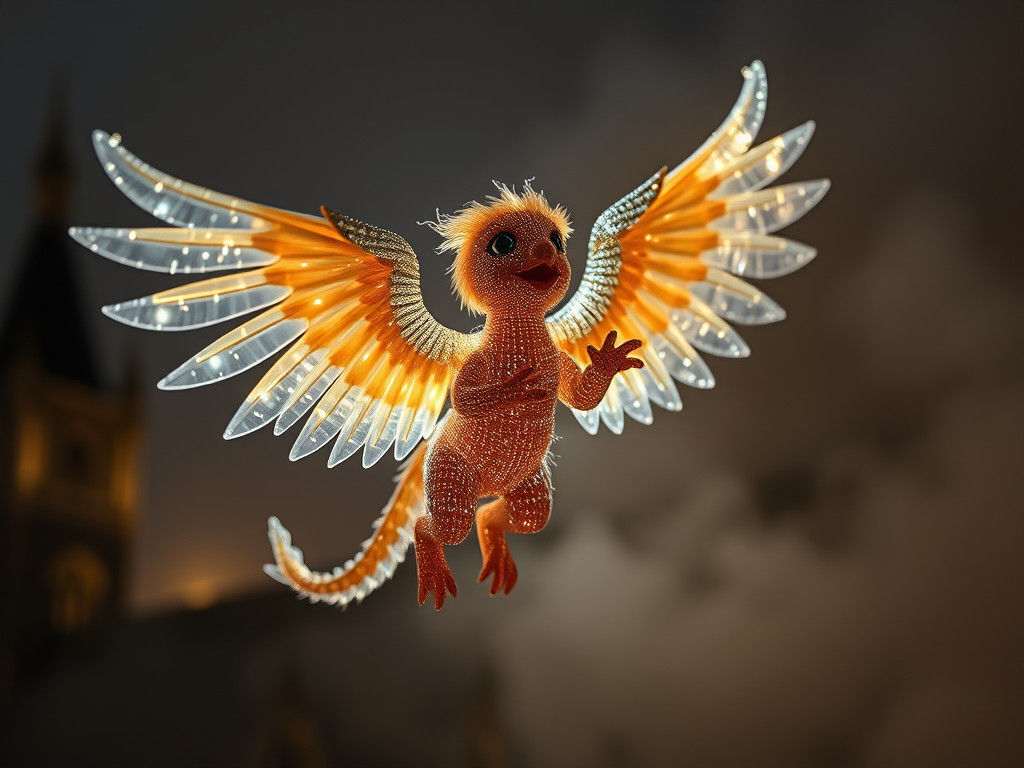 Luminous Flying Baby Griffin Graffiti Art