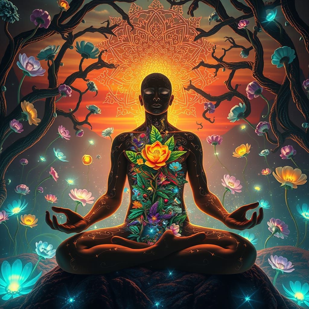 Dreamlike Fantasy Landscape in a Klimt-Inspired Aesthetic