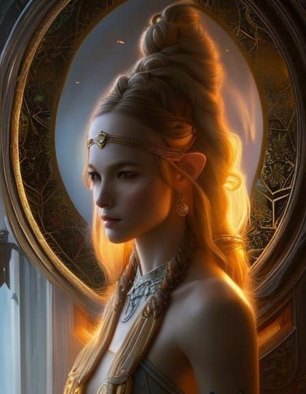 Elven Man in Library: Detailed Fantasy Portrait