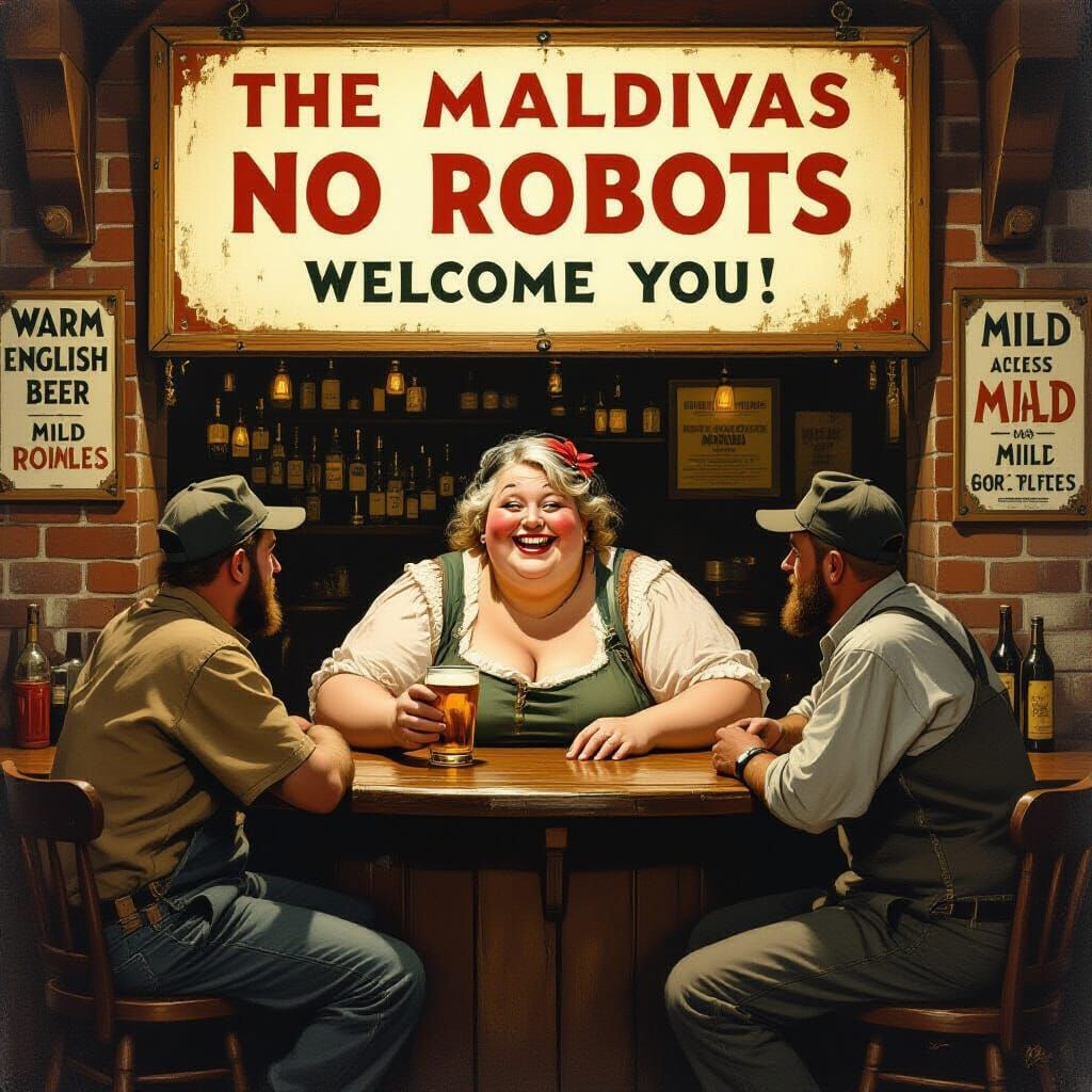 Rustic Pub Scene in the Style of Norman Rockwell