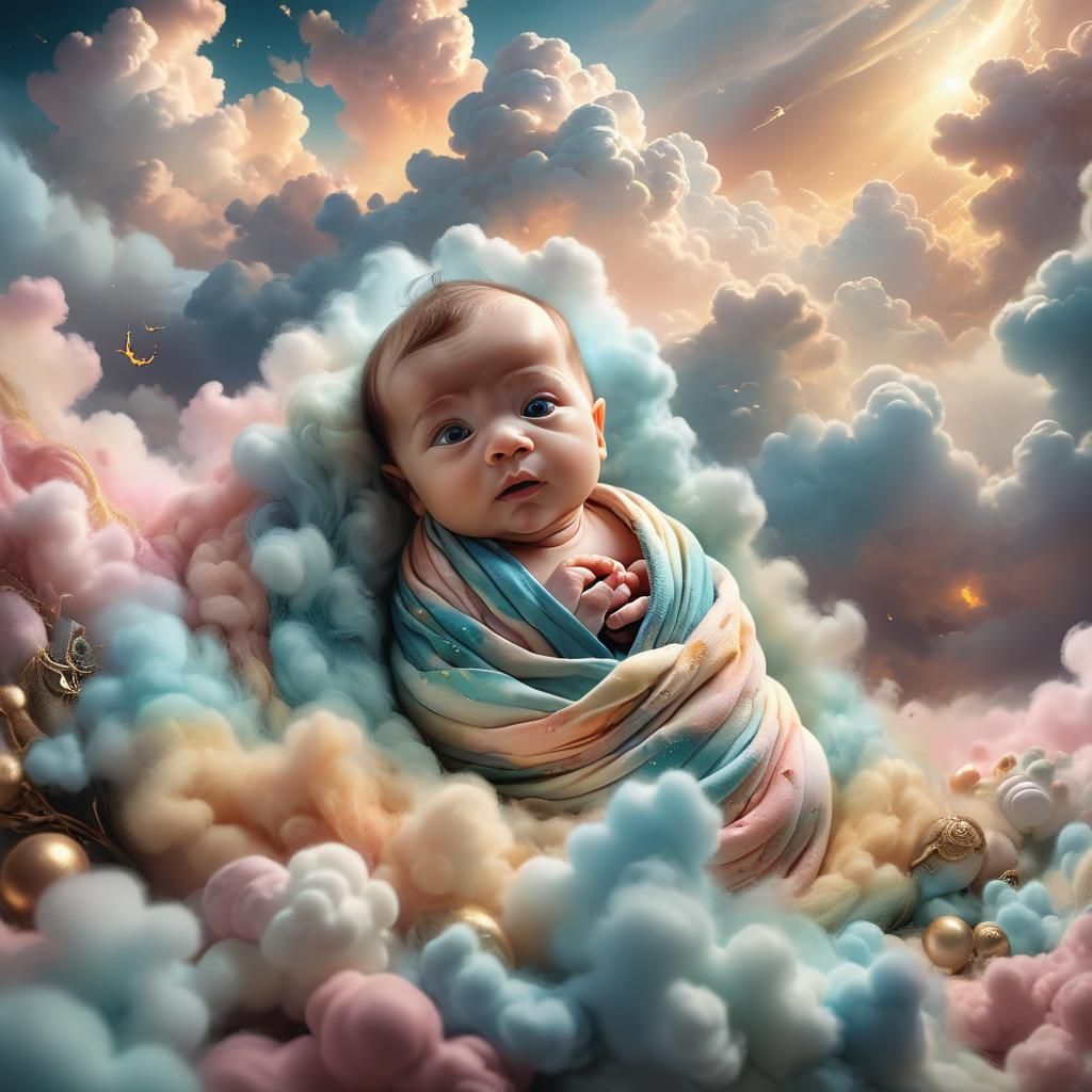 Newborn's First Gaze: Radiant, Detailed Digital Painting