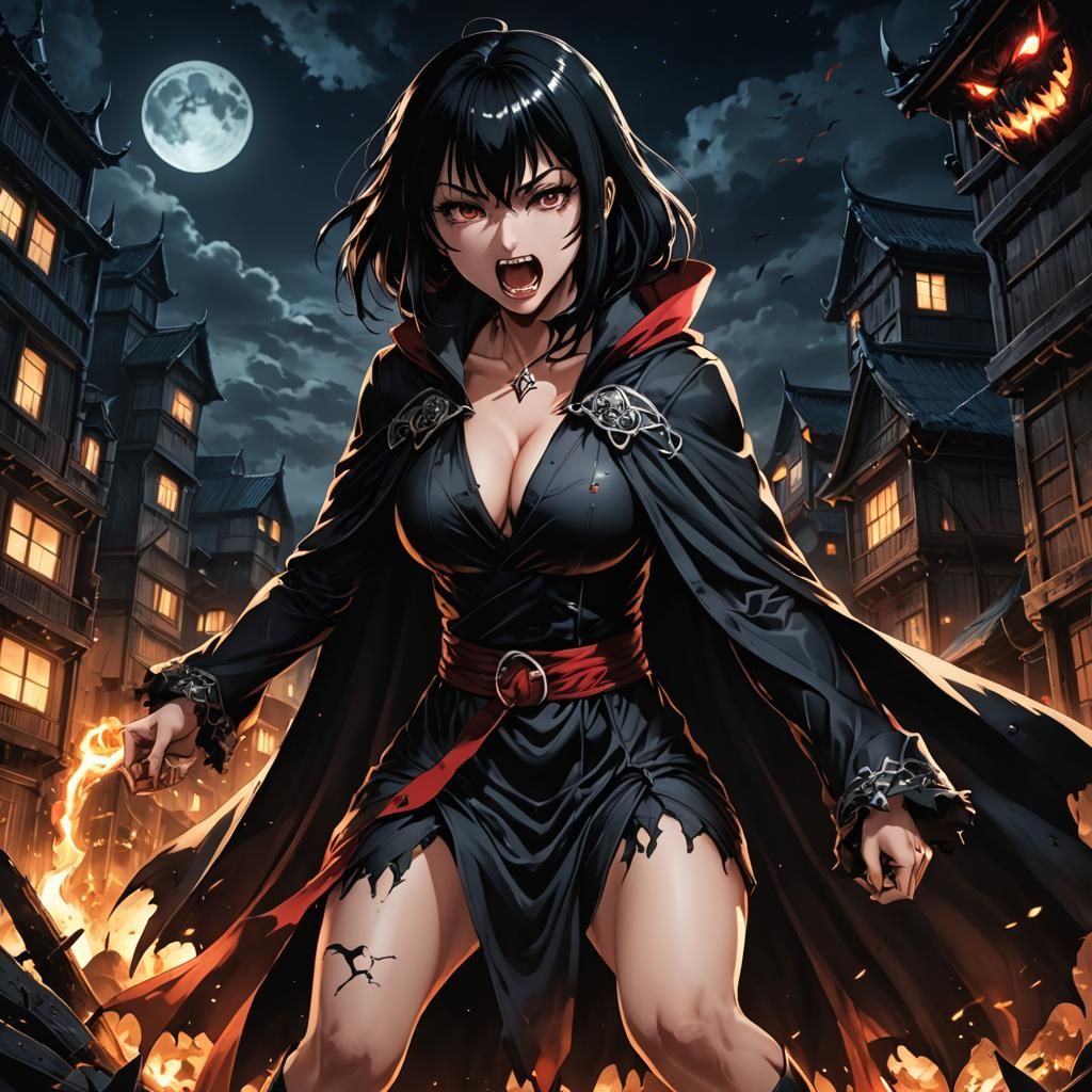 Ferocious Anime Vampire Girl in the Night