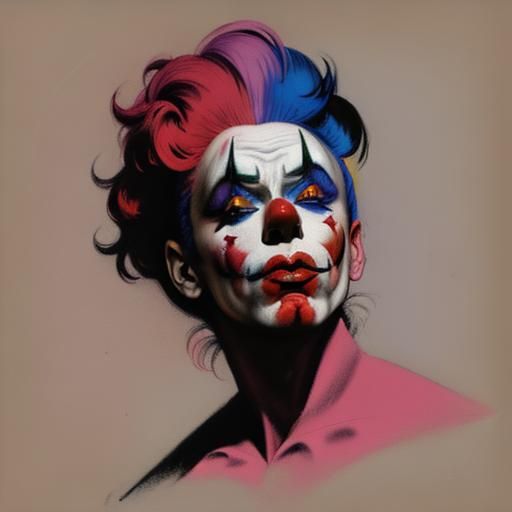 Lunatic Clown Portrait in Soft Pastels