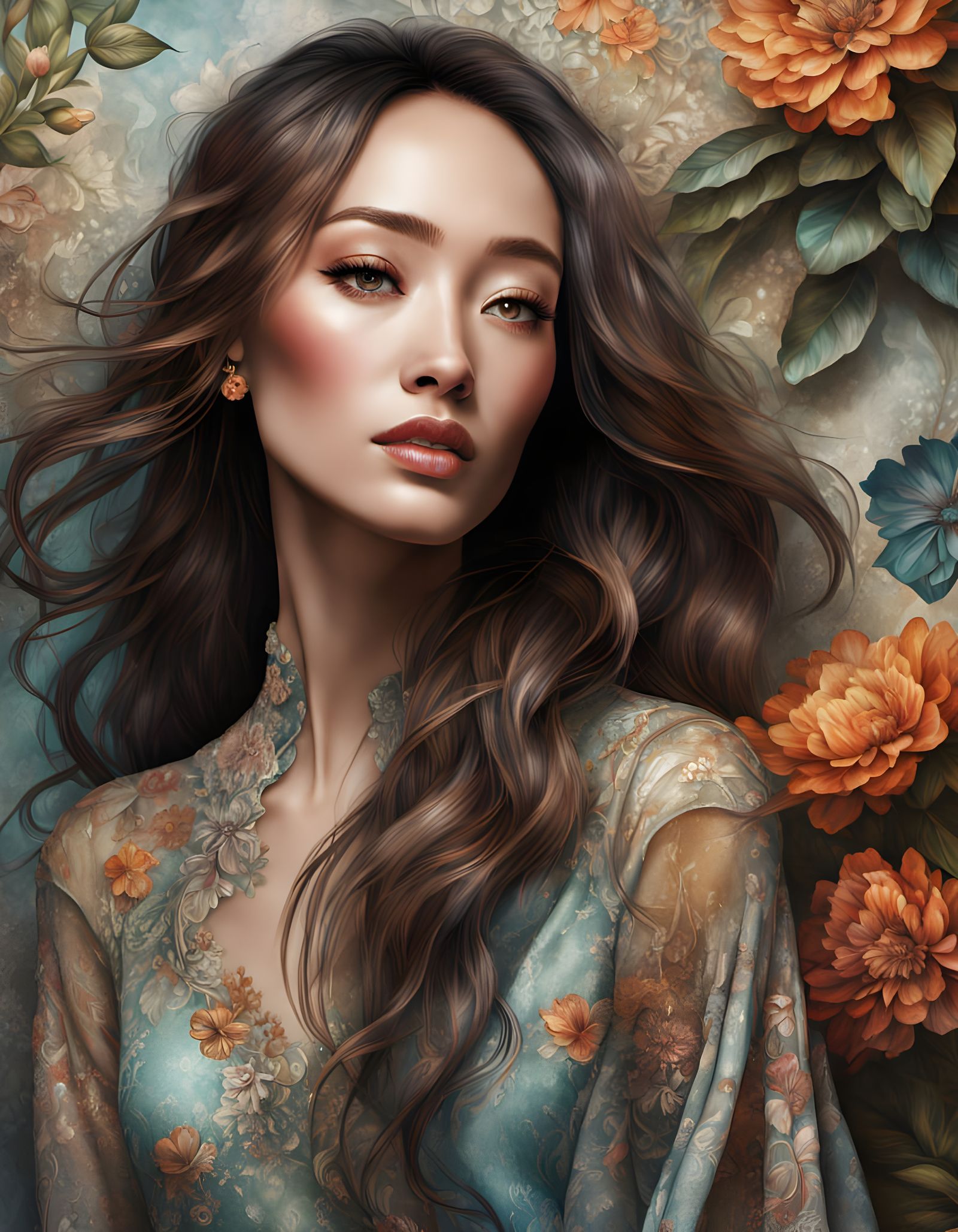 Mystical Girl in Vibrant Hues and Intricate Details