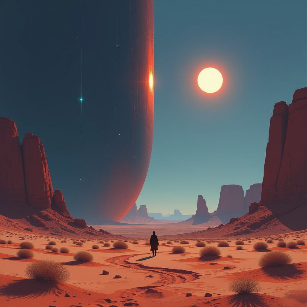 Surreal Divided Landscape with Iridescent Arc