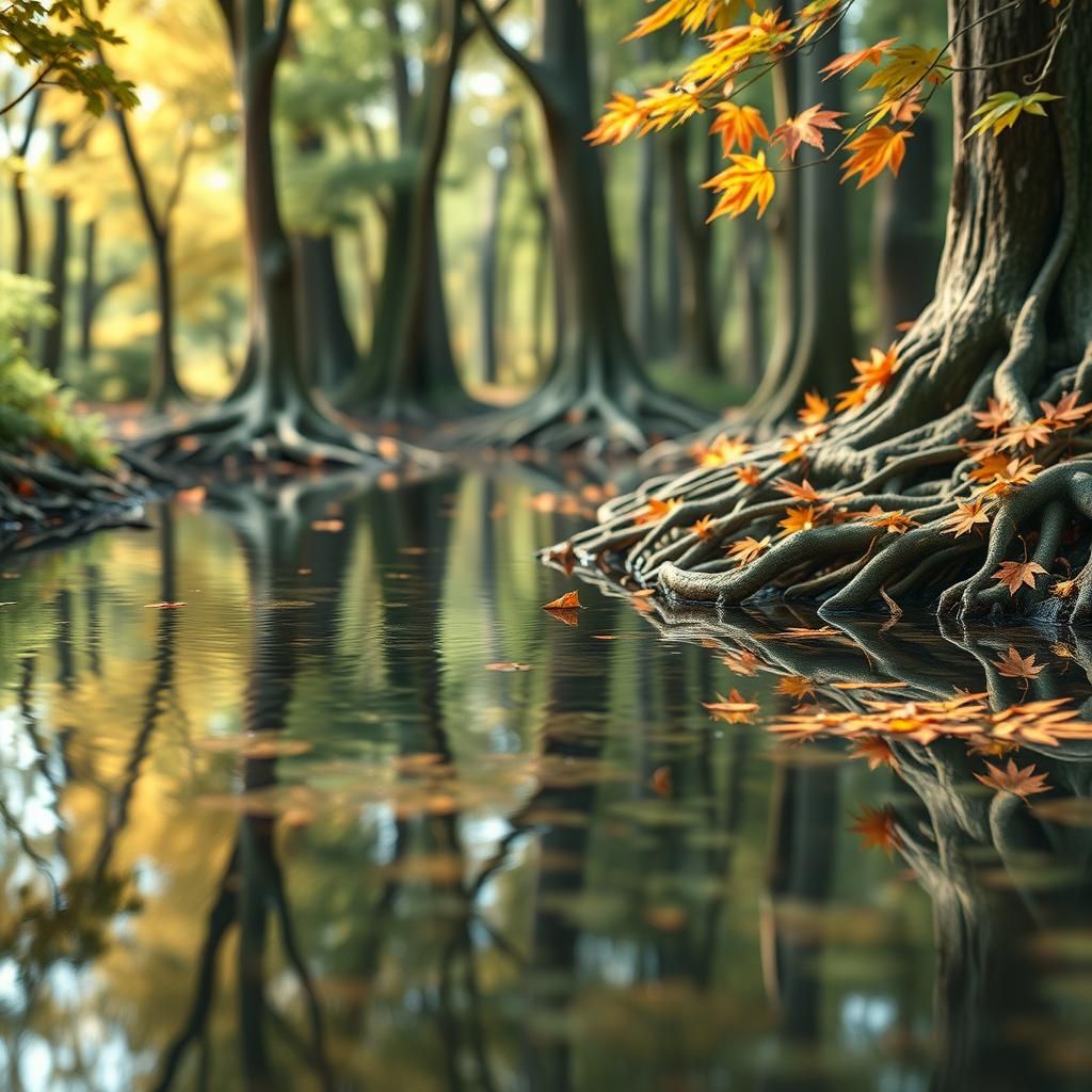 Dreamlike Forest Stream Reflecting Origami Papercraft