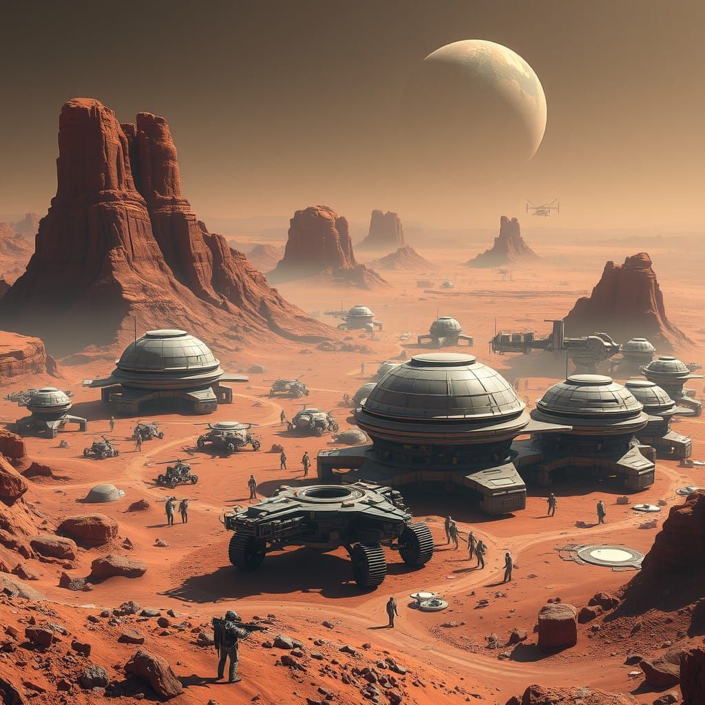 Futuristic Martian Metropolis in Deep Red Hues