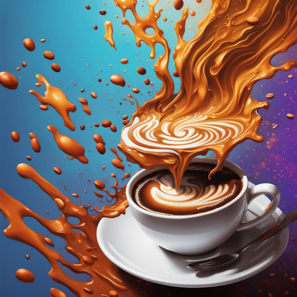 Hyperrealistic Coffee Splash Art: Detailed and Colorful