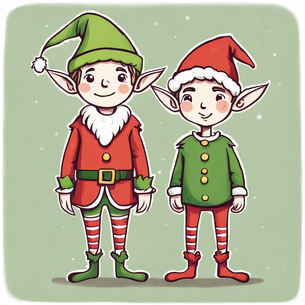 Christmas Elves Character Sheet in Children's Book Style