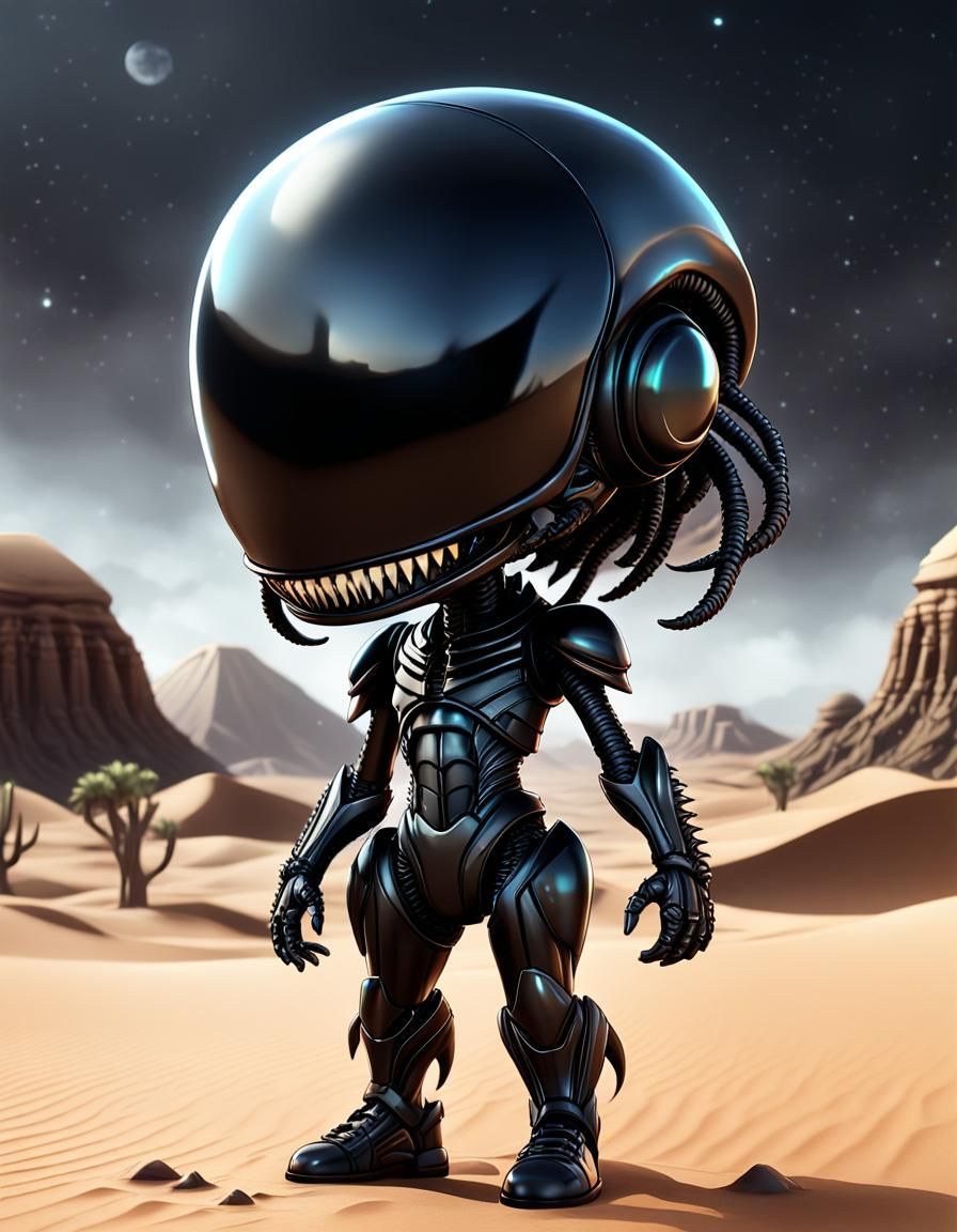 Chibi Bishoujo Xenomorph-Swift Hybrid in Arabian Desert