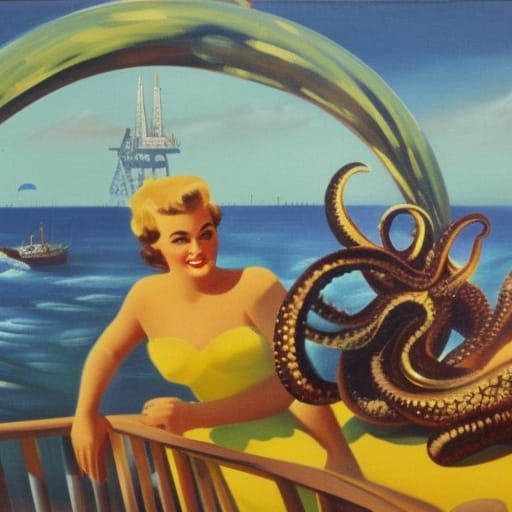 Kraken on a British Seaside Postcard