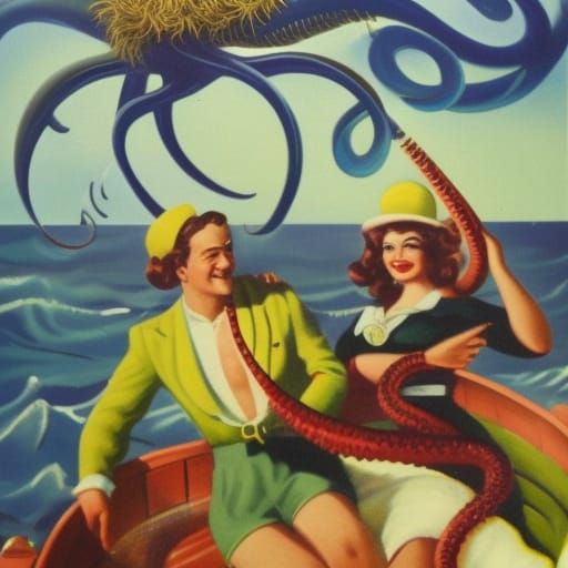 Kraken on a Saucy Seaside Postcard, 1950s Style