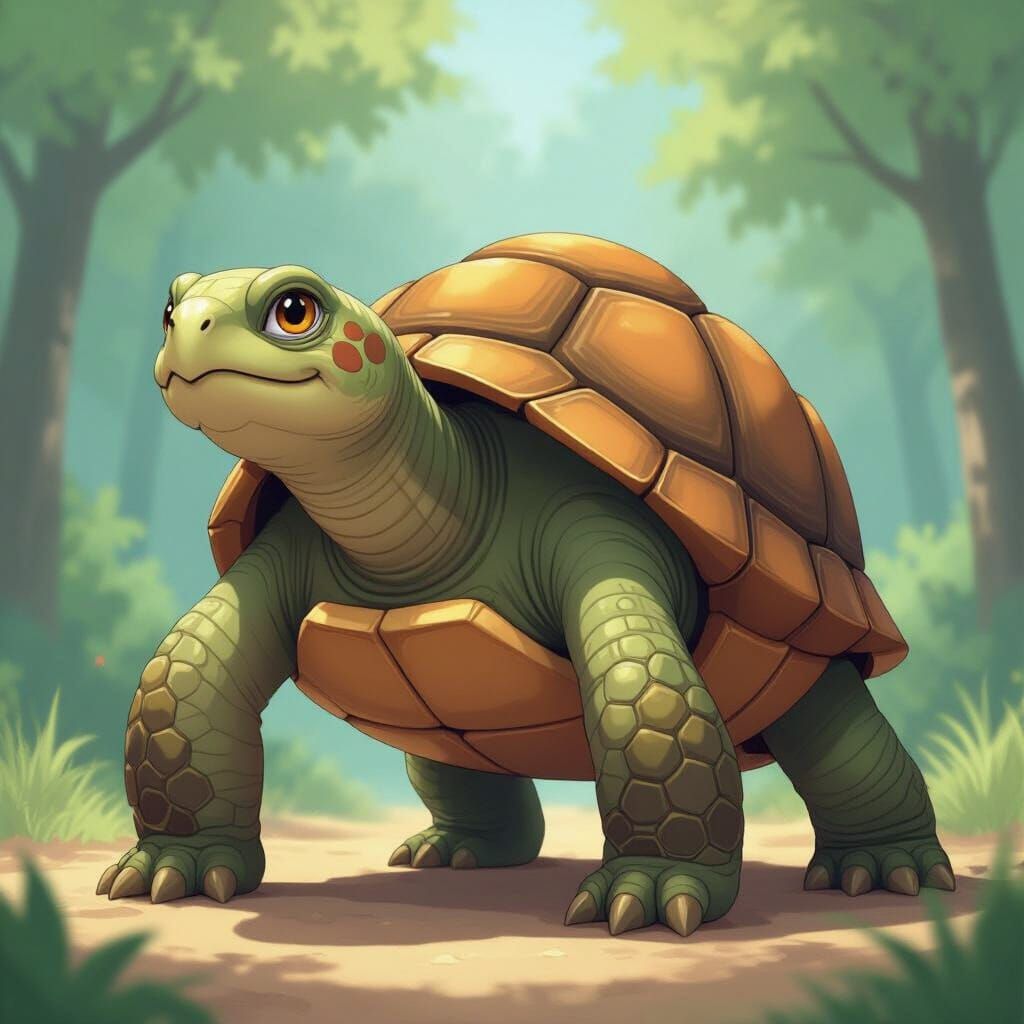 Bipedal Tortle Warrior in Flat Manga Anime Style