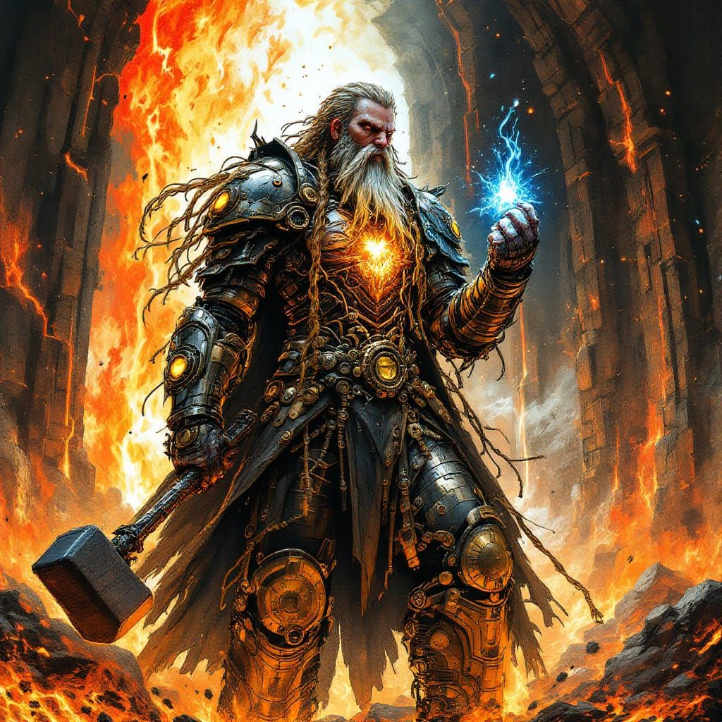 Dwarven Warrior with Cybernetic Heart in Steam Knight Armor