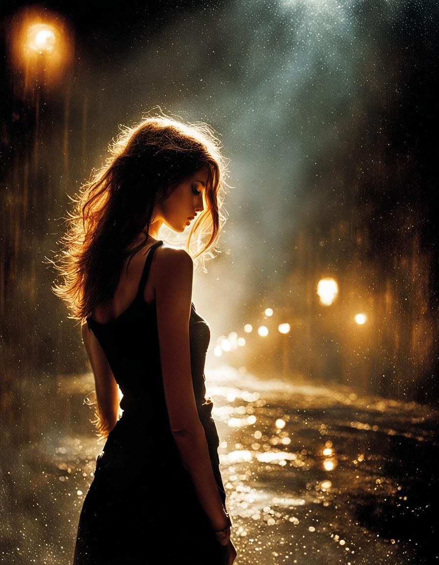 Distressed Woman in Impasto Painting with Flickering Lights