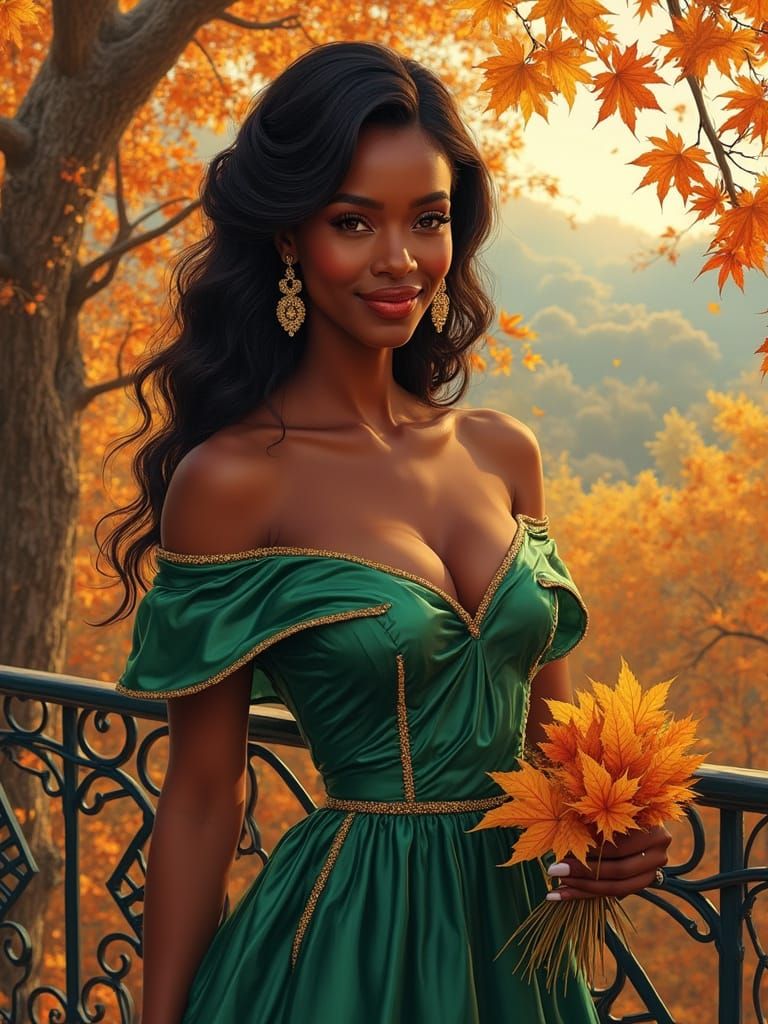 Elegant African Woman in Autumn Splendor