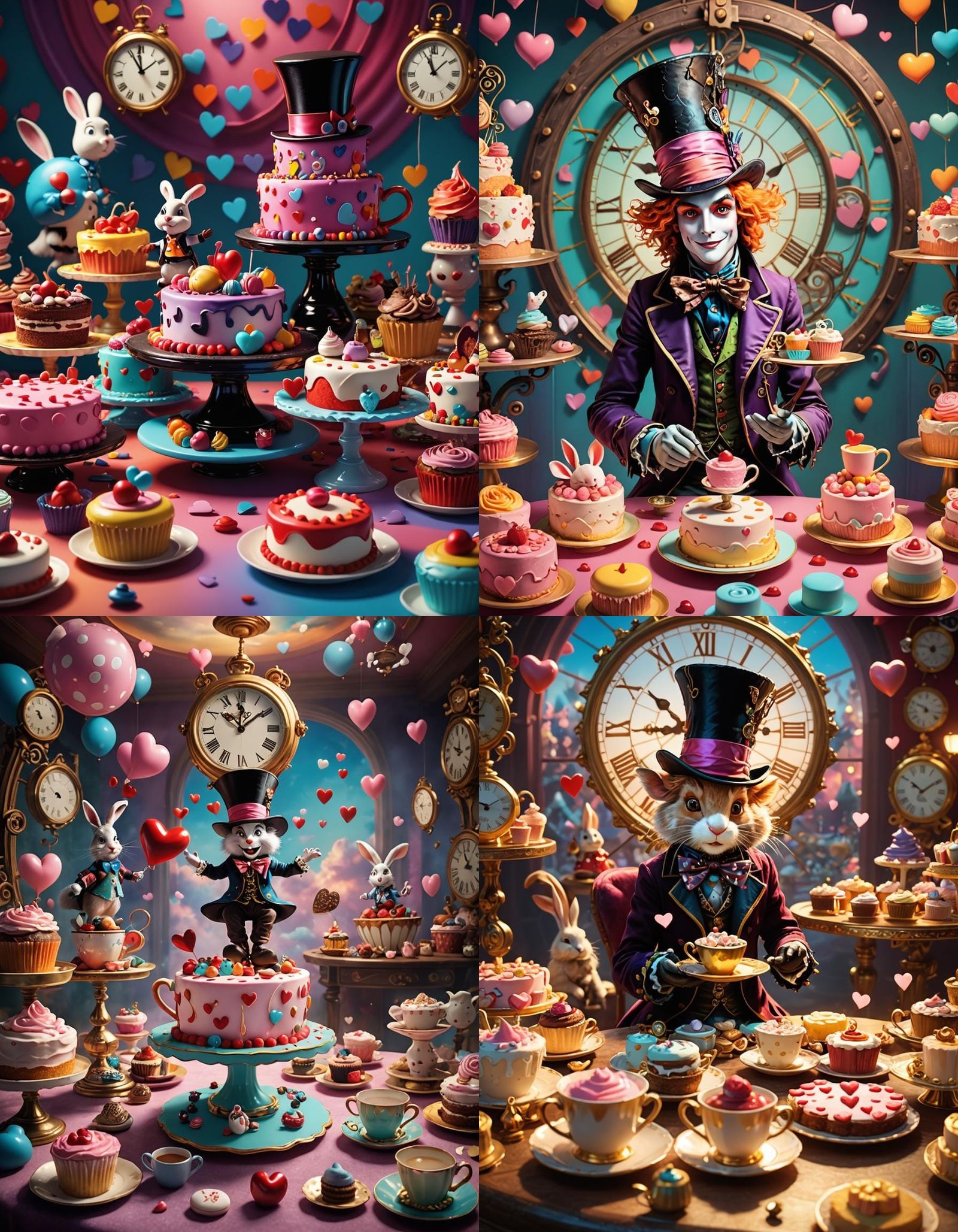 Cakes of Hearts with Mad Hatter: 3D Digital Art