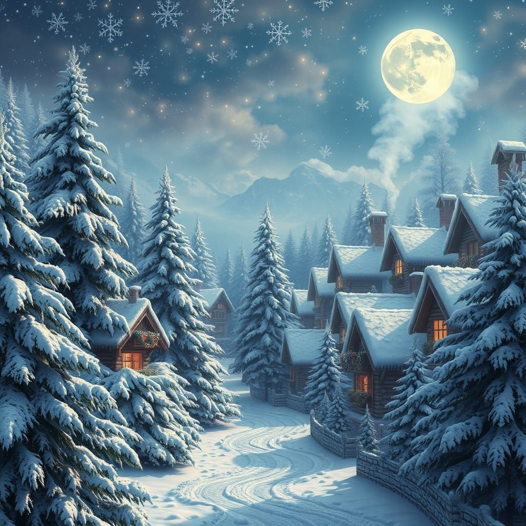 Whimsical Winter Wonderland Scene in Vibrant Colors