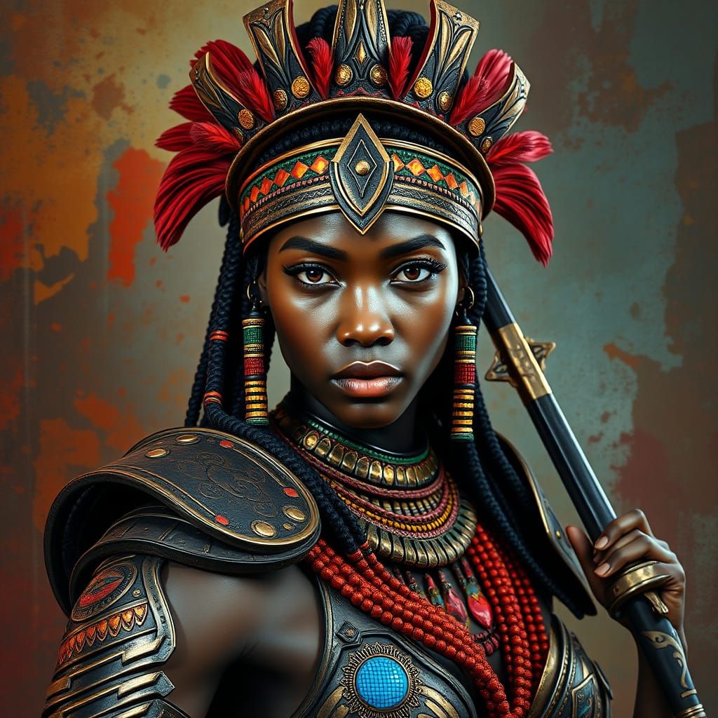 Heroic African Warrior Woman in Ornate Armor