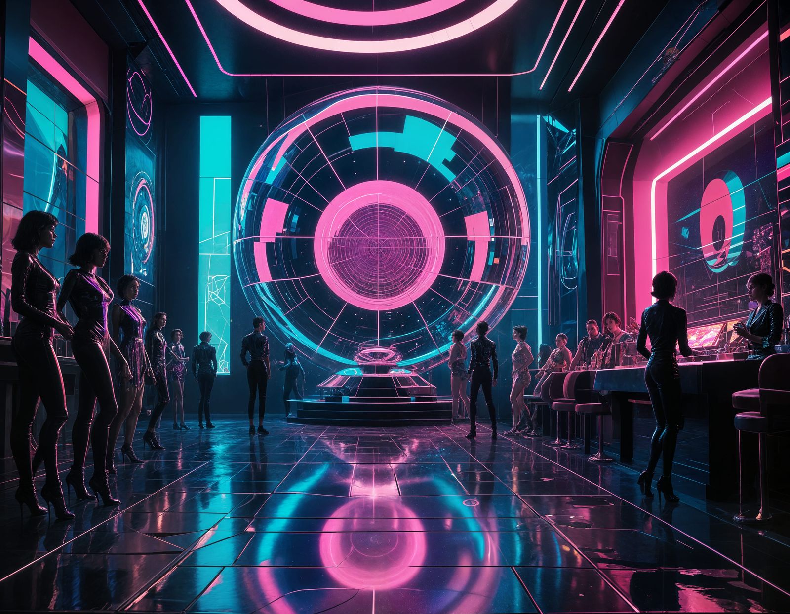 Vibrant Bismuth Stained Glass Disco Floor in a Funky 80's Se...