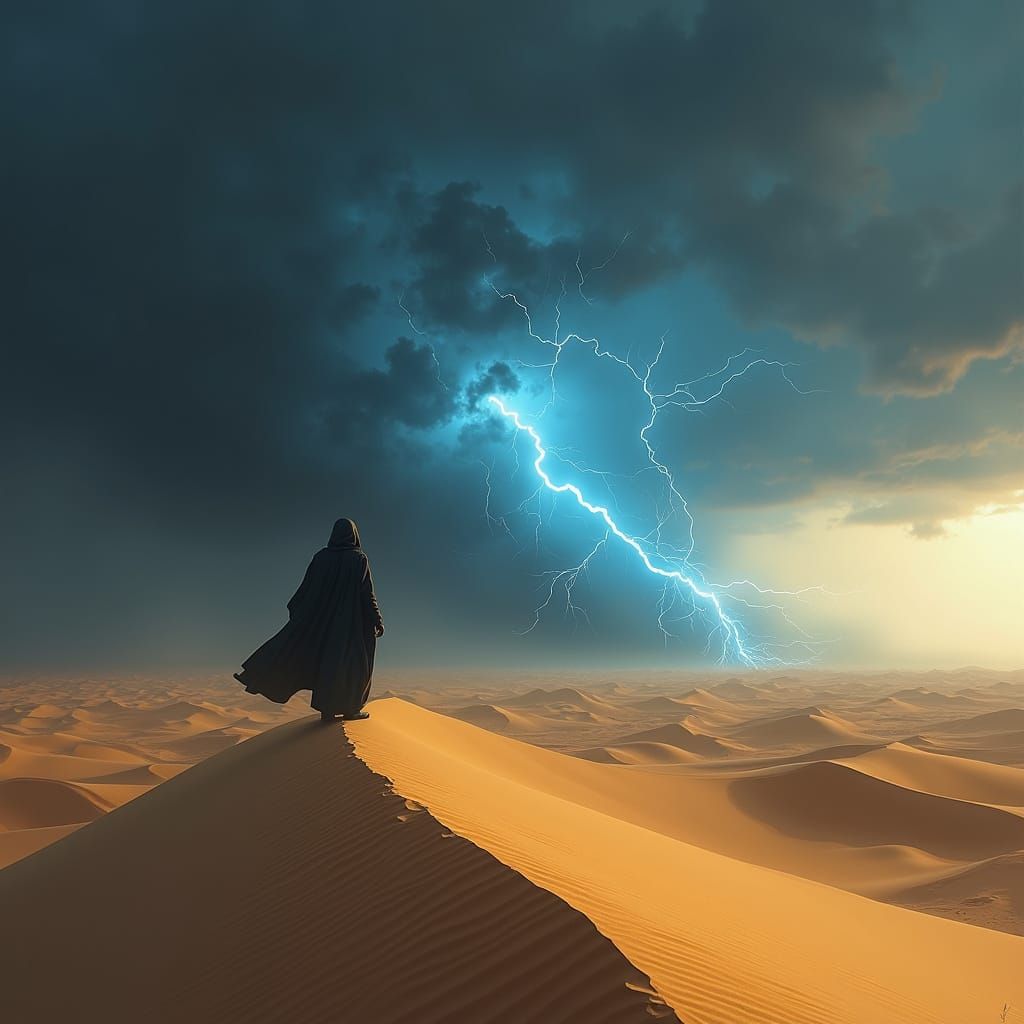 Desert Wanderer Amidst Sandstorm: Digital Matte Painting