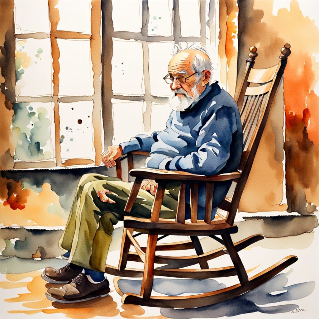 Vintage Gentleman in Watercolour Rocking Chair