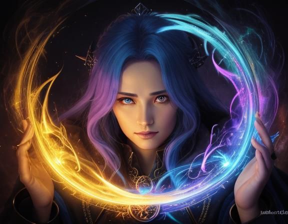 Fantasy Mage Casting Spell in Triadic Colors