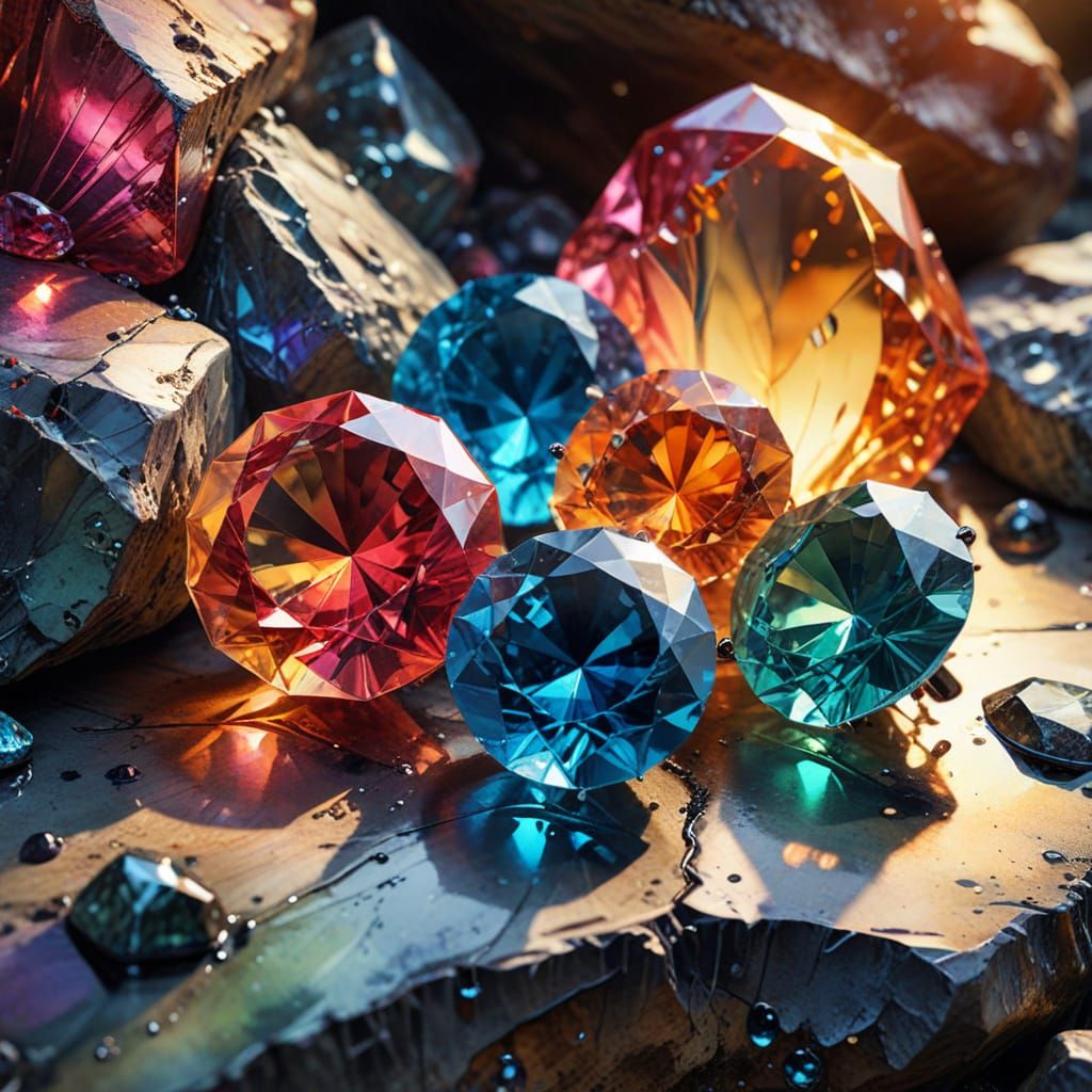 Brightly coloured clear precious jewels