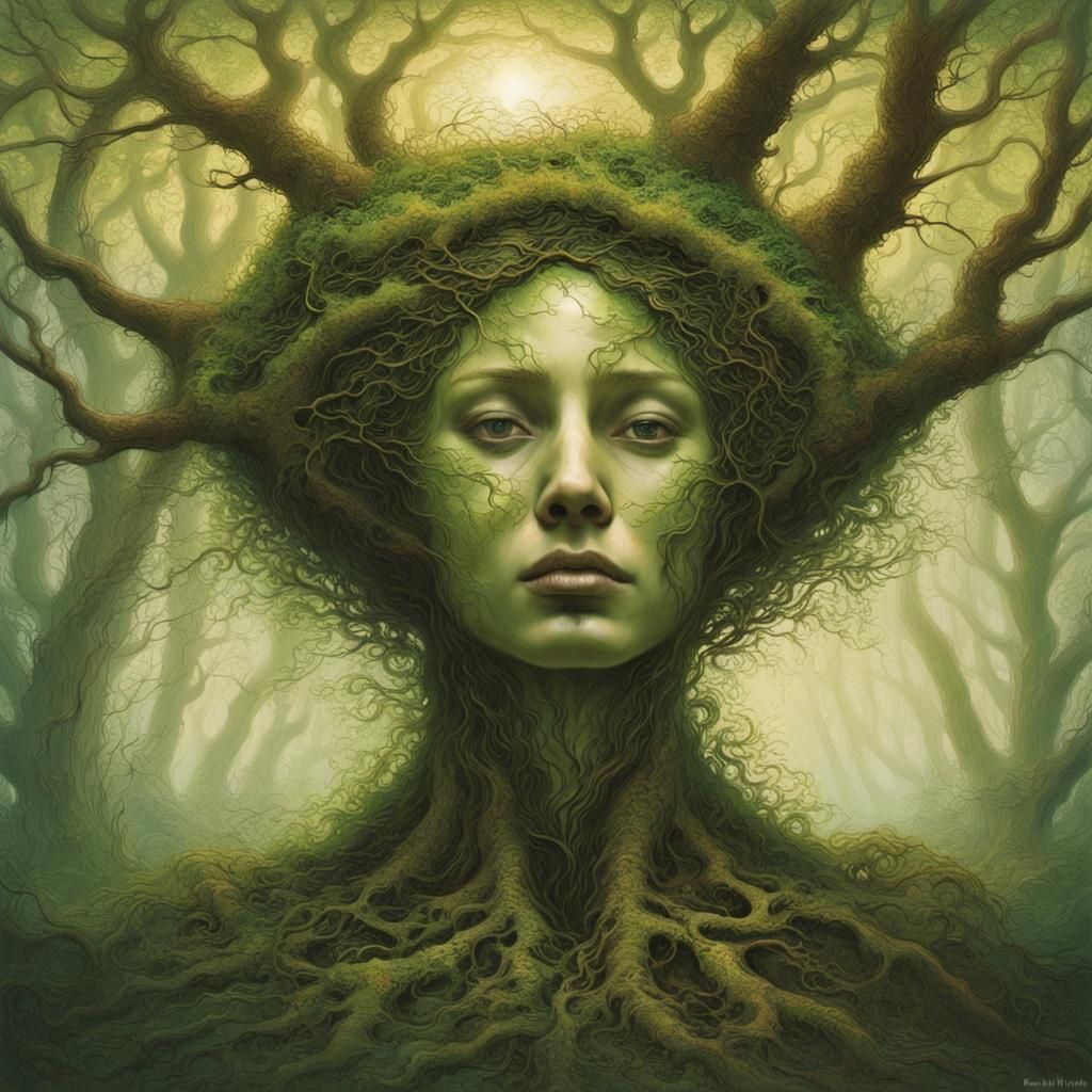 Ethereal Forest Spirit Emerges from Ancient Tree