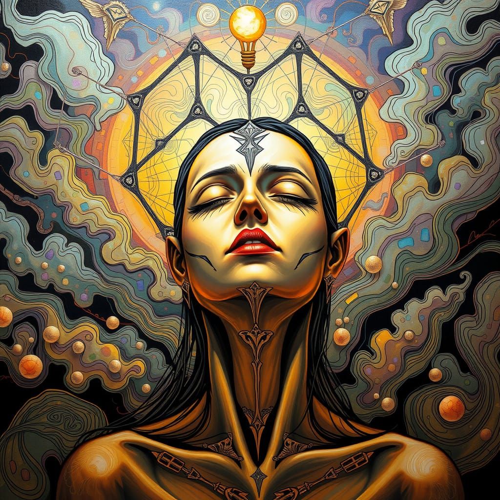 Surreal Inner Space with Swirling Mists and Symbolic Shapes