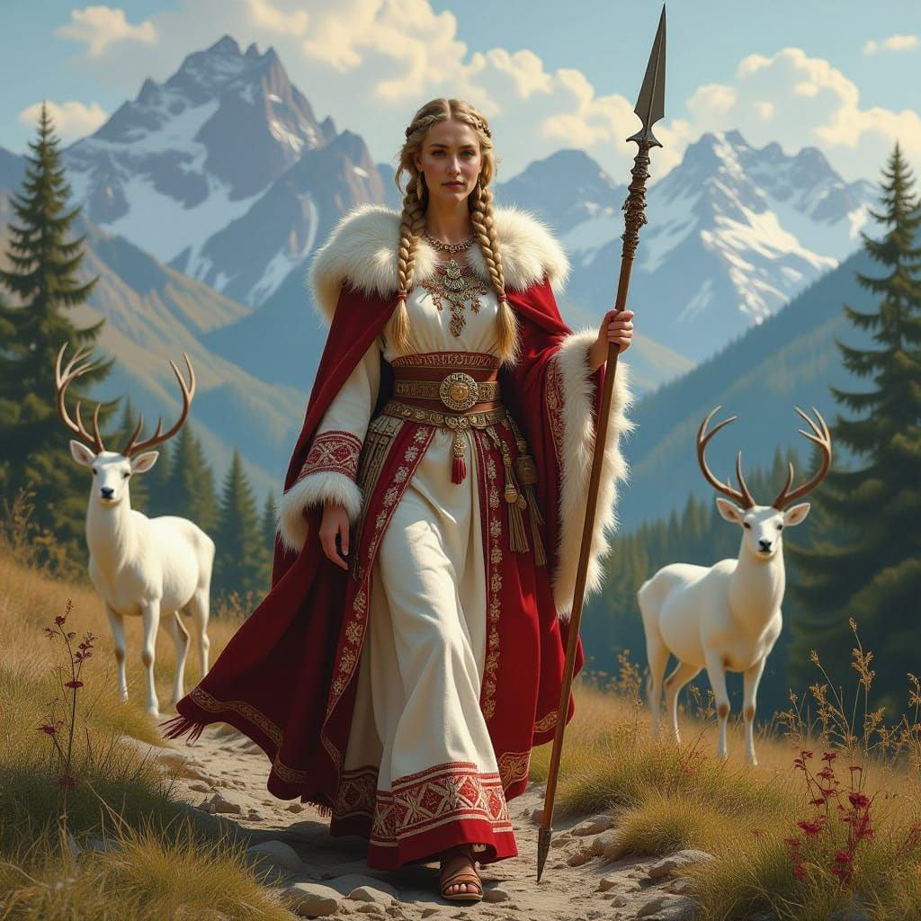 Surreal Georgian Goddess of Hunting in Ancient Caucasus Fore...