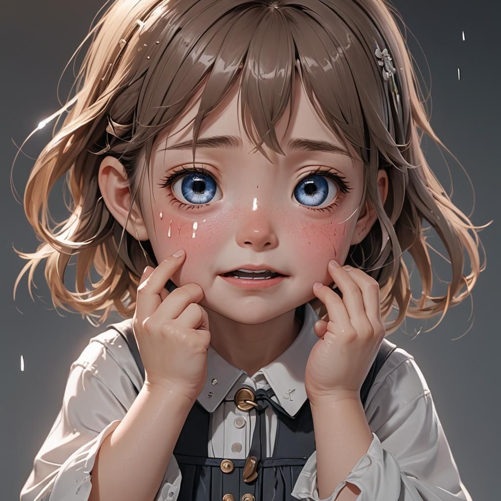 Crying Little Girl in 3D Anime Art Style