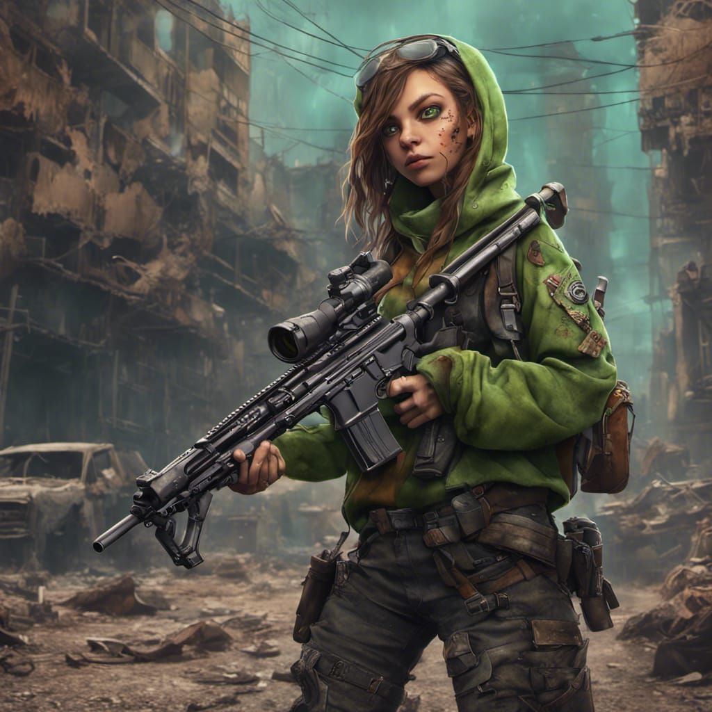 Cyberpunk Teen Survivor in Post-Apocalyptic World