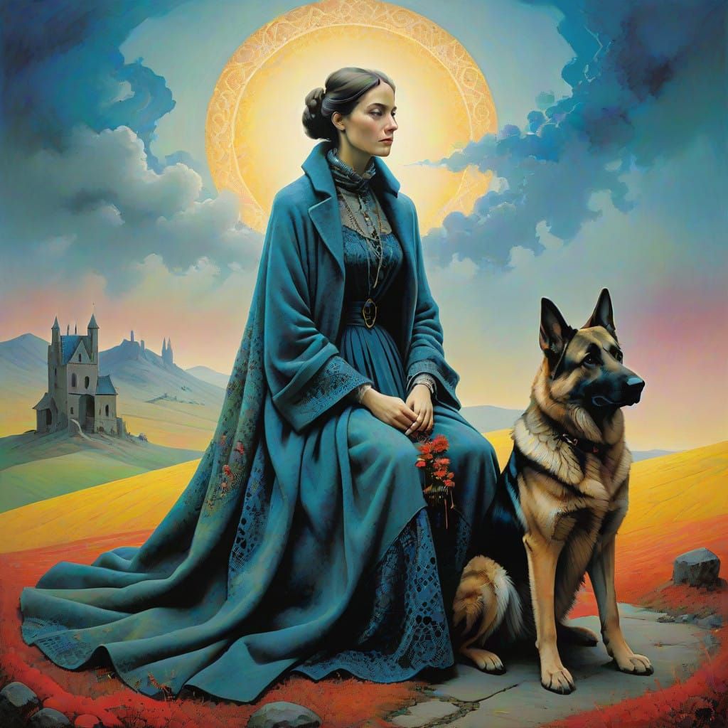 Serene Woman Contemplates in Surreal Landscape