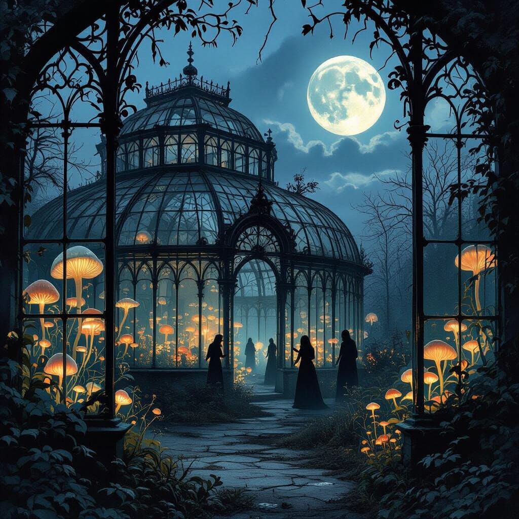 Eerie Victorian Greenhouse in Gothic Horror Style