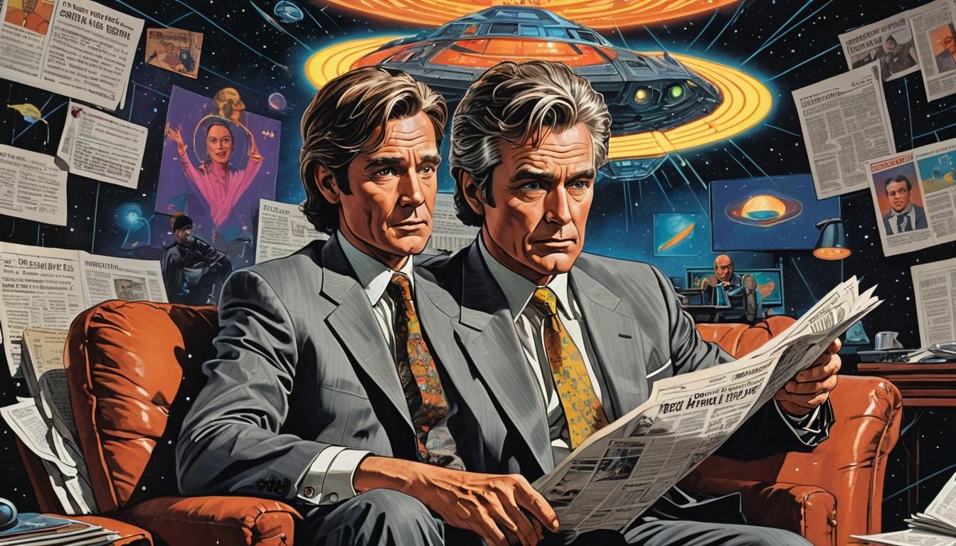 Retro-Futuristic Comic Book Talk Show Scene