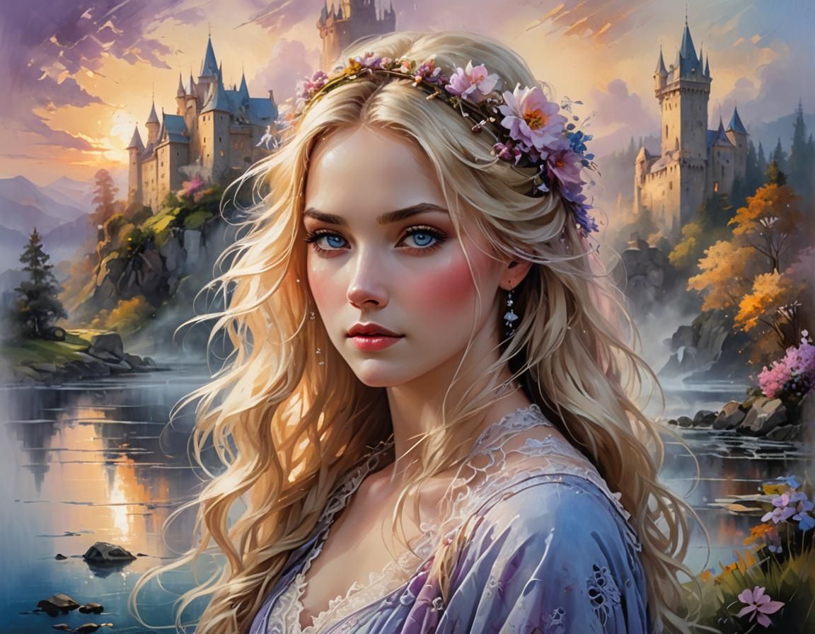 Portrait of a woman in front of an epic landscape