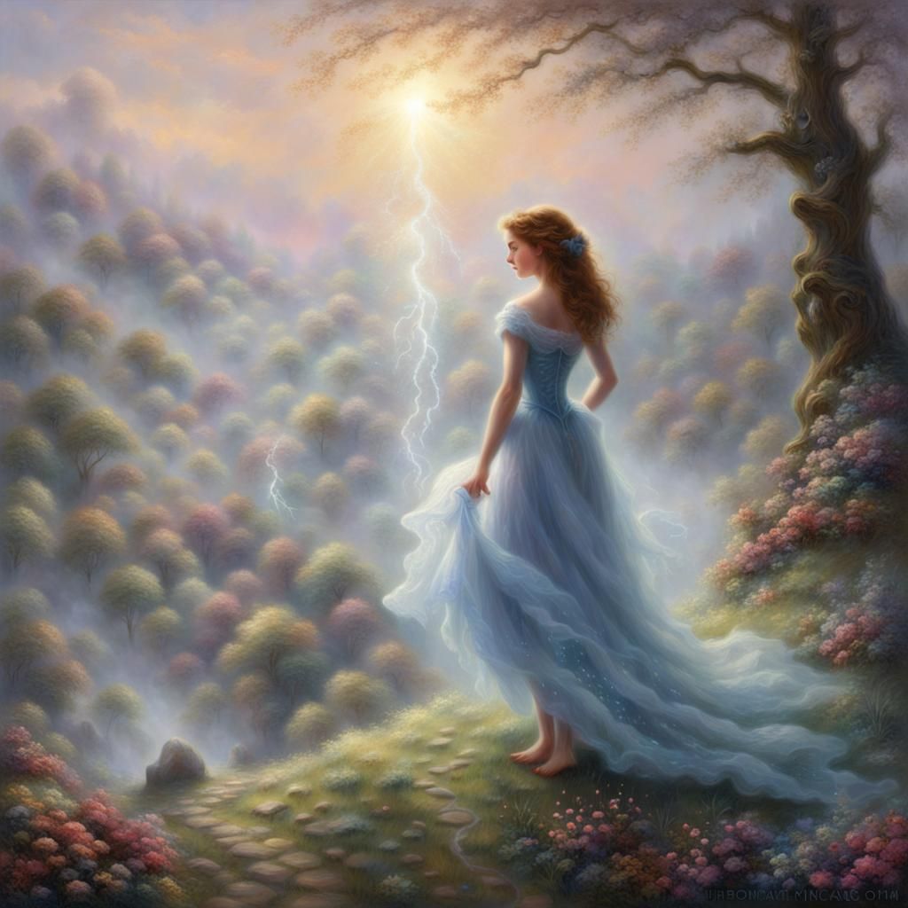 Telepathic Girl in Ethereal Fantasy Landscape