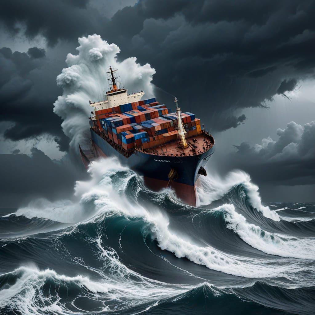 Dramatic Ocean Storm in Cyberpunk Style