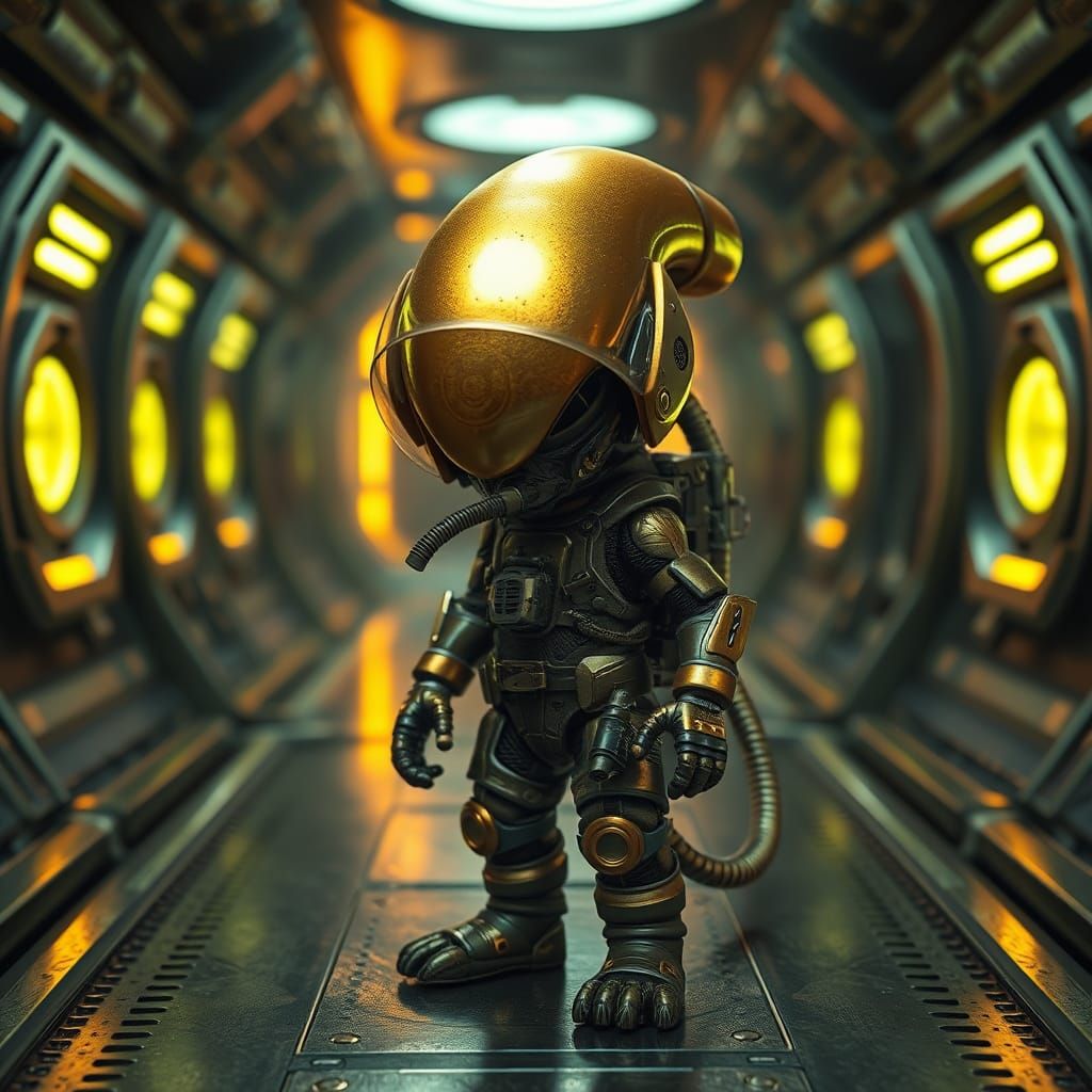 Toddler Xenomorph in Astronaut Suit: Biomechanical Sci-Fi Ho...