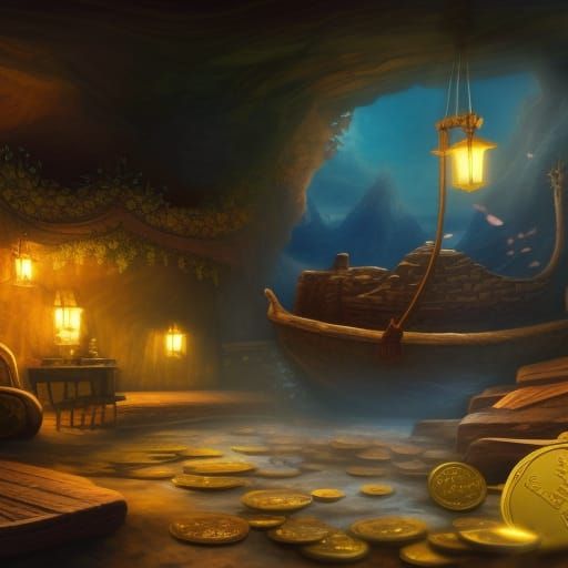 Cave Motel: Hidden Pirate Treasure in Dark Fantasy Style