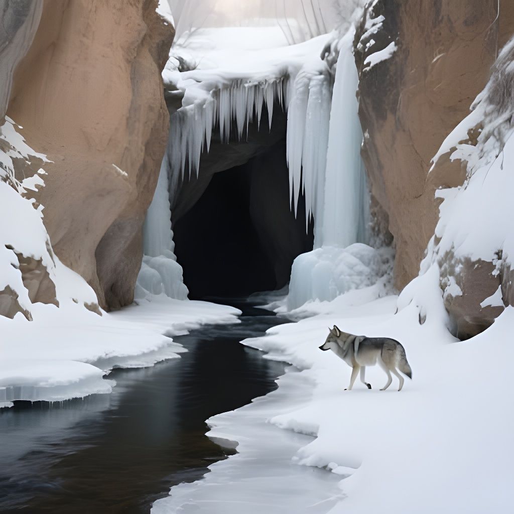 Serene Winter Canyon with Wolf