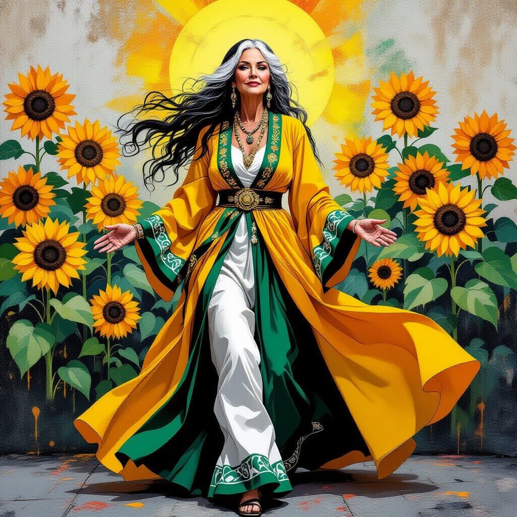 Sunflower Goddess in Graffiti Art Style
