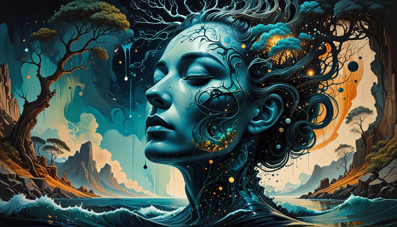 Surreal Galaxy Waterfall Merges with Fantastical Realm