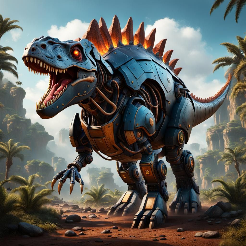 Robotic Ampelosaurus in Detailed Matte Painting Style