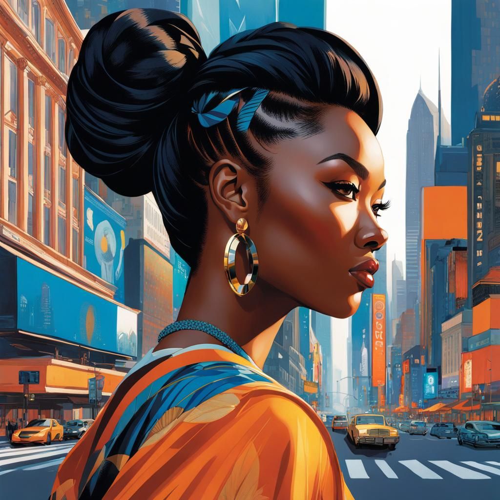 Detailed Illustration of a Young Woman in City