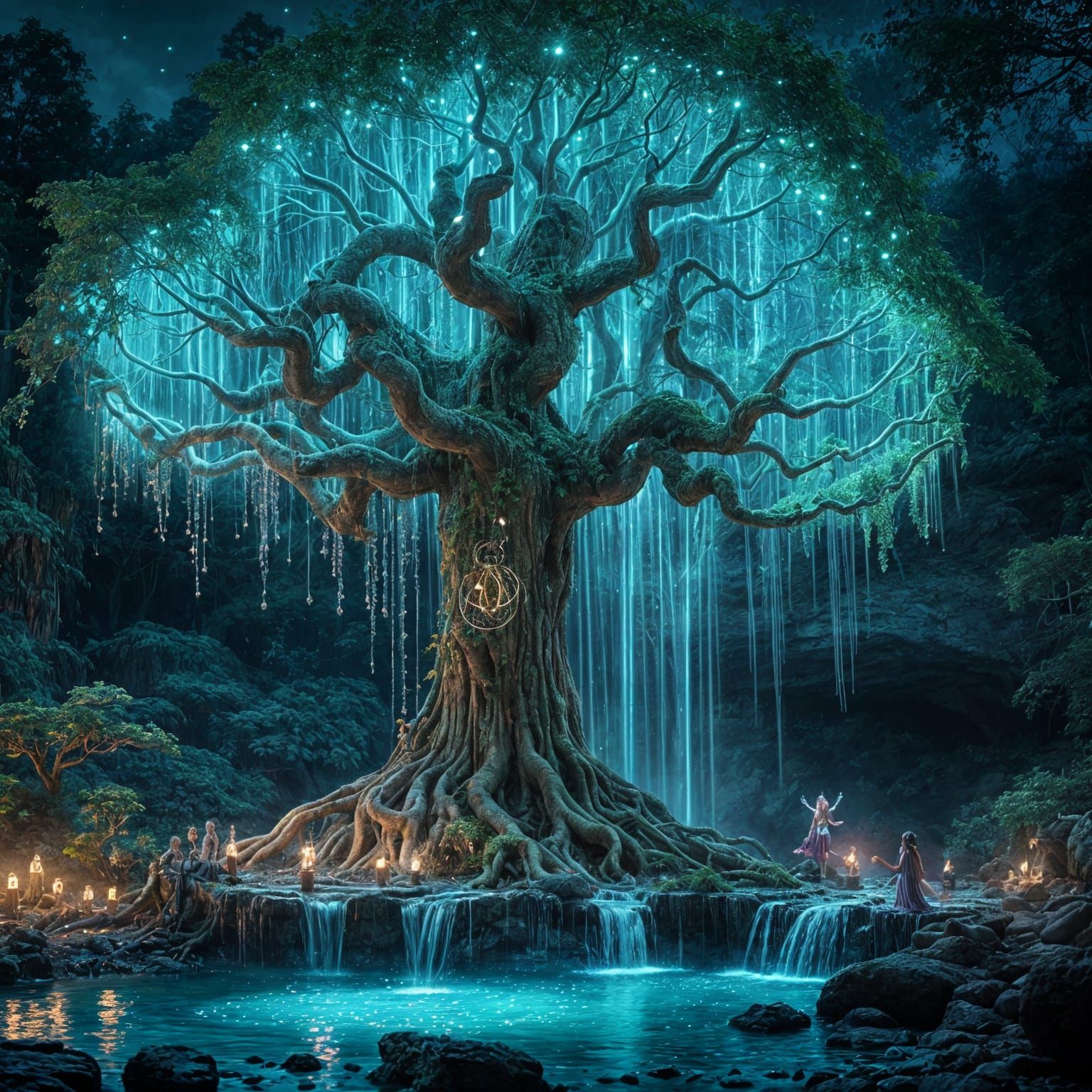 Enchanted Forest with Bioluminescent Plants and Runes